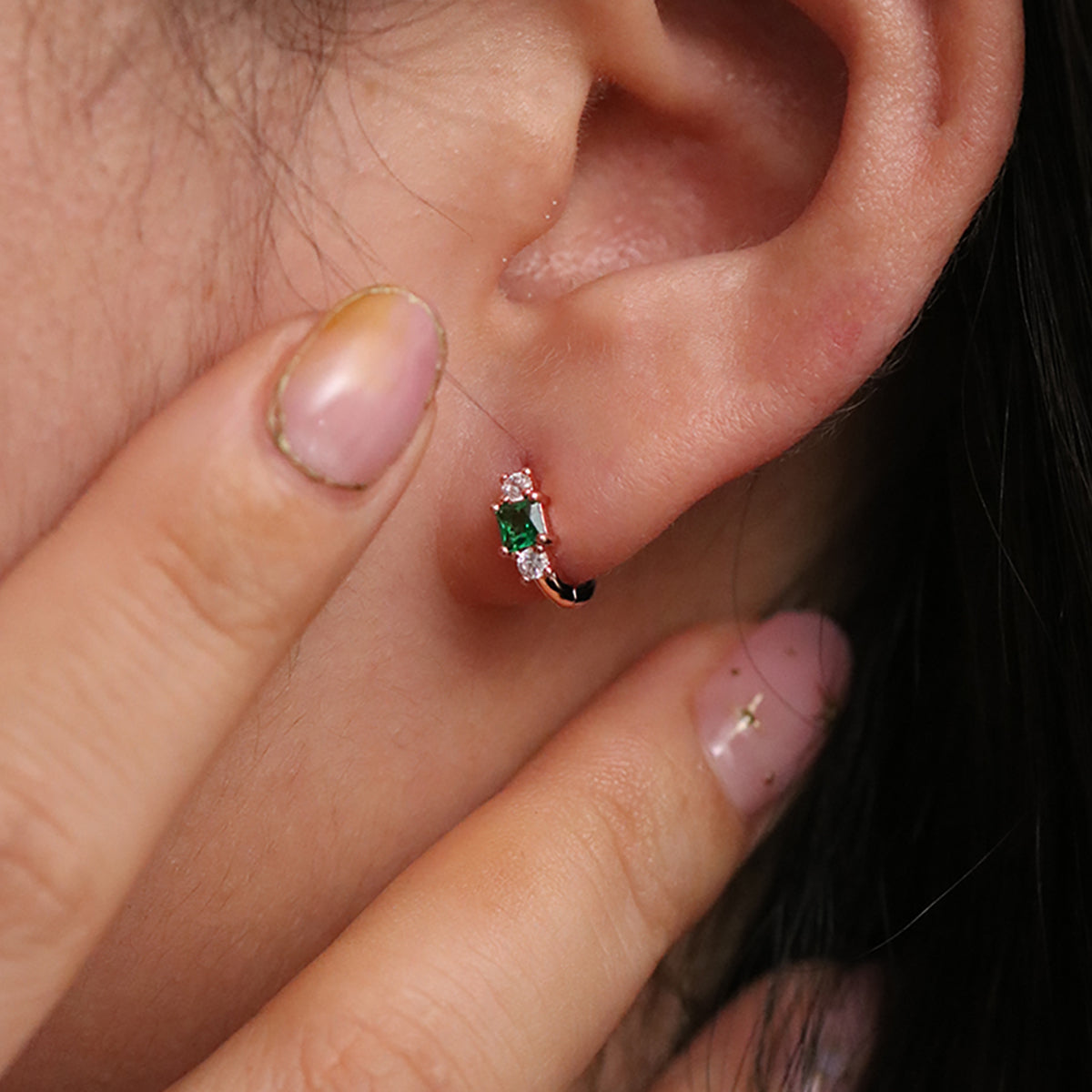 Green Onyx Huggie Earrings