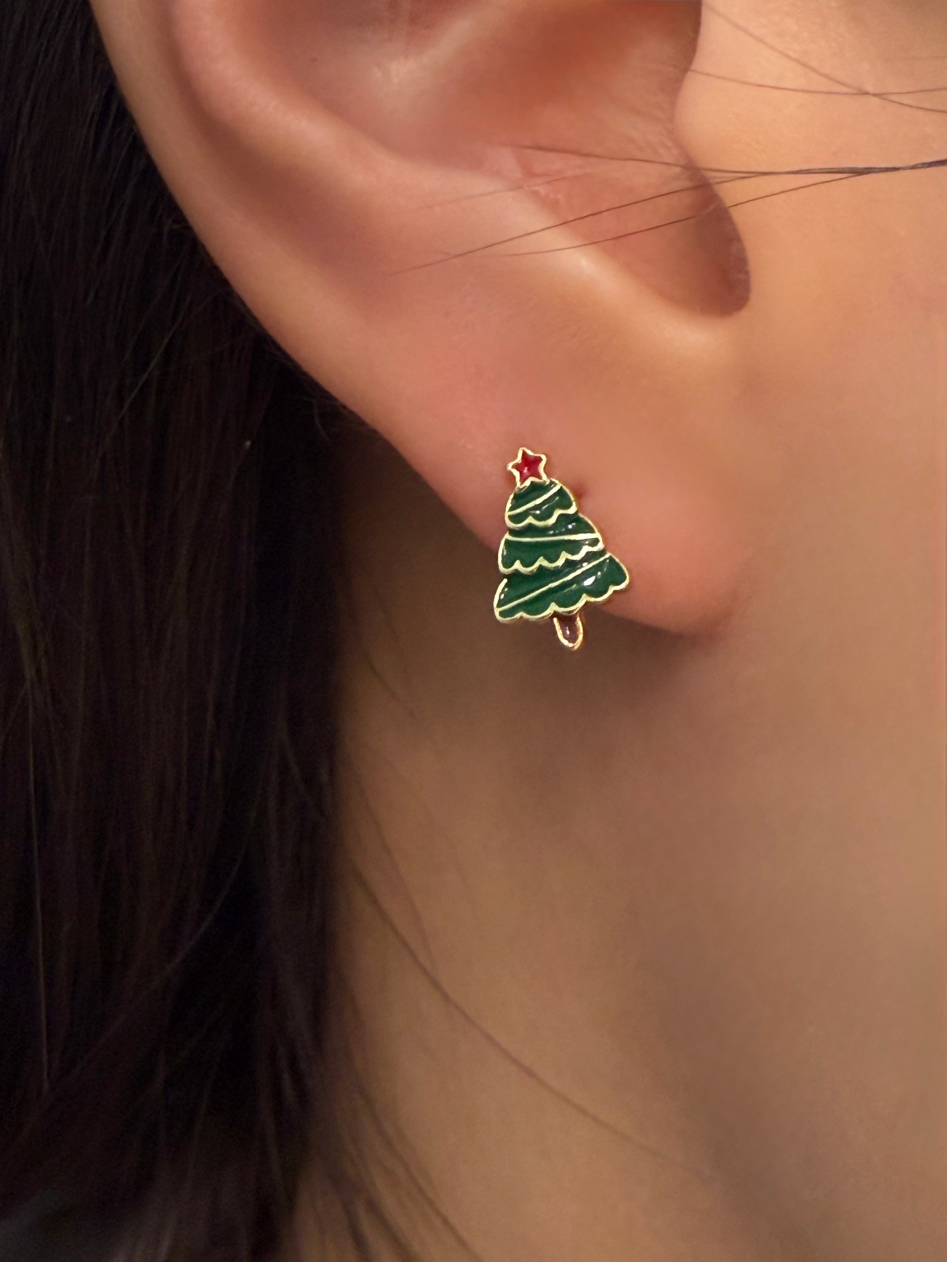Christmas tinsel tree earrings