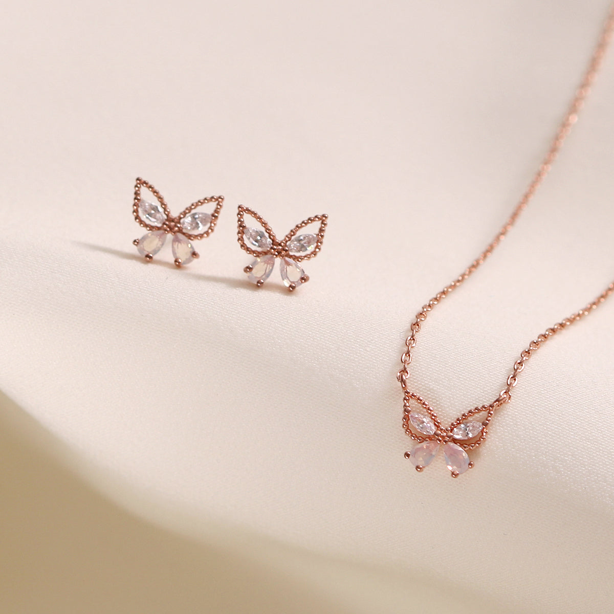 Moonstone butterfly set in Rose gold