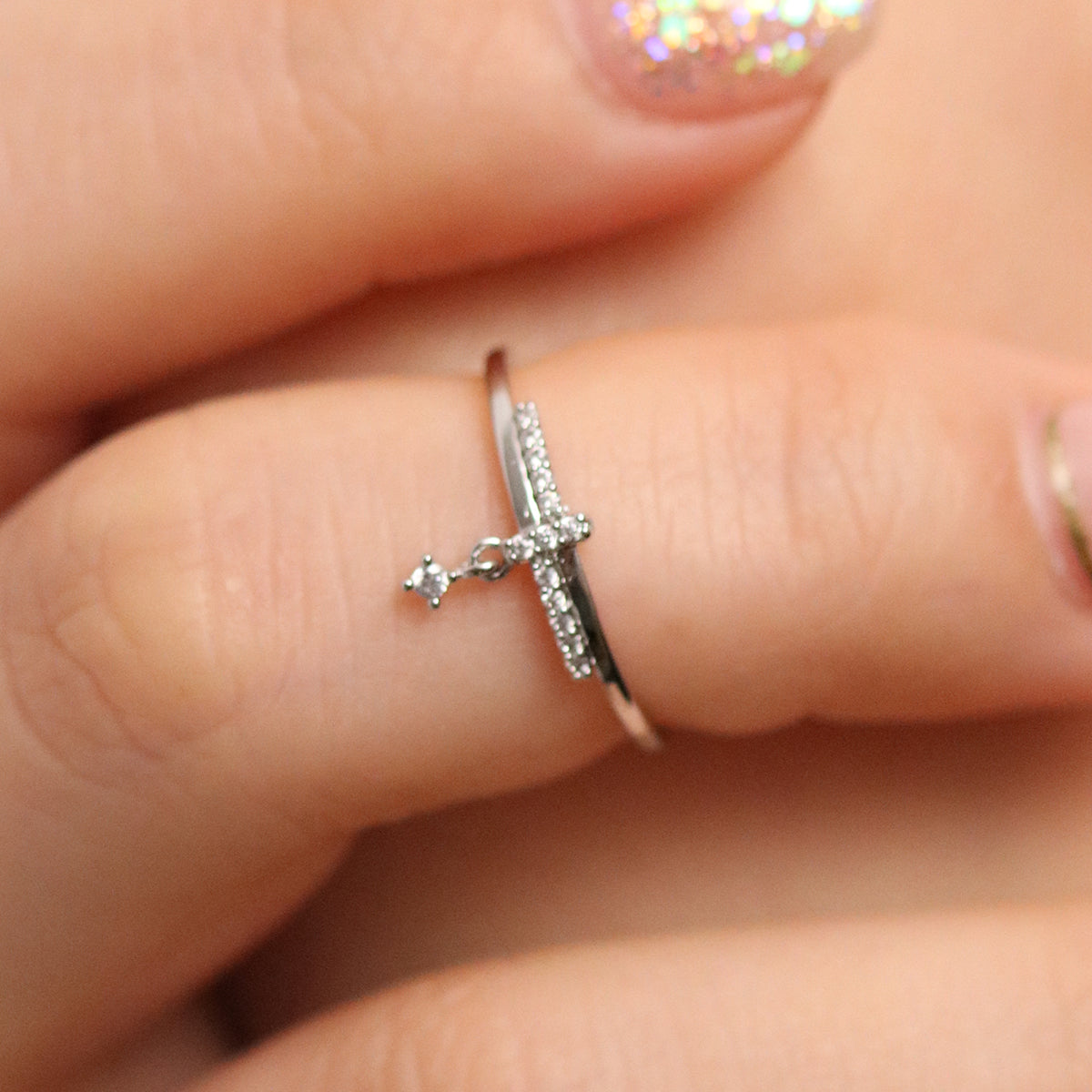 Cross Drop Cubic Ring