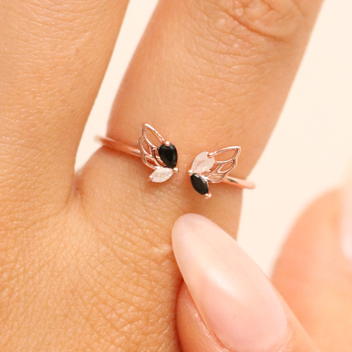 Black Cubic Angel Wing Ring