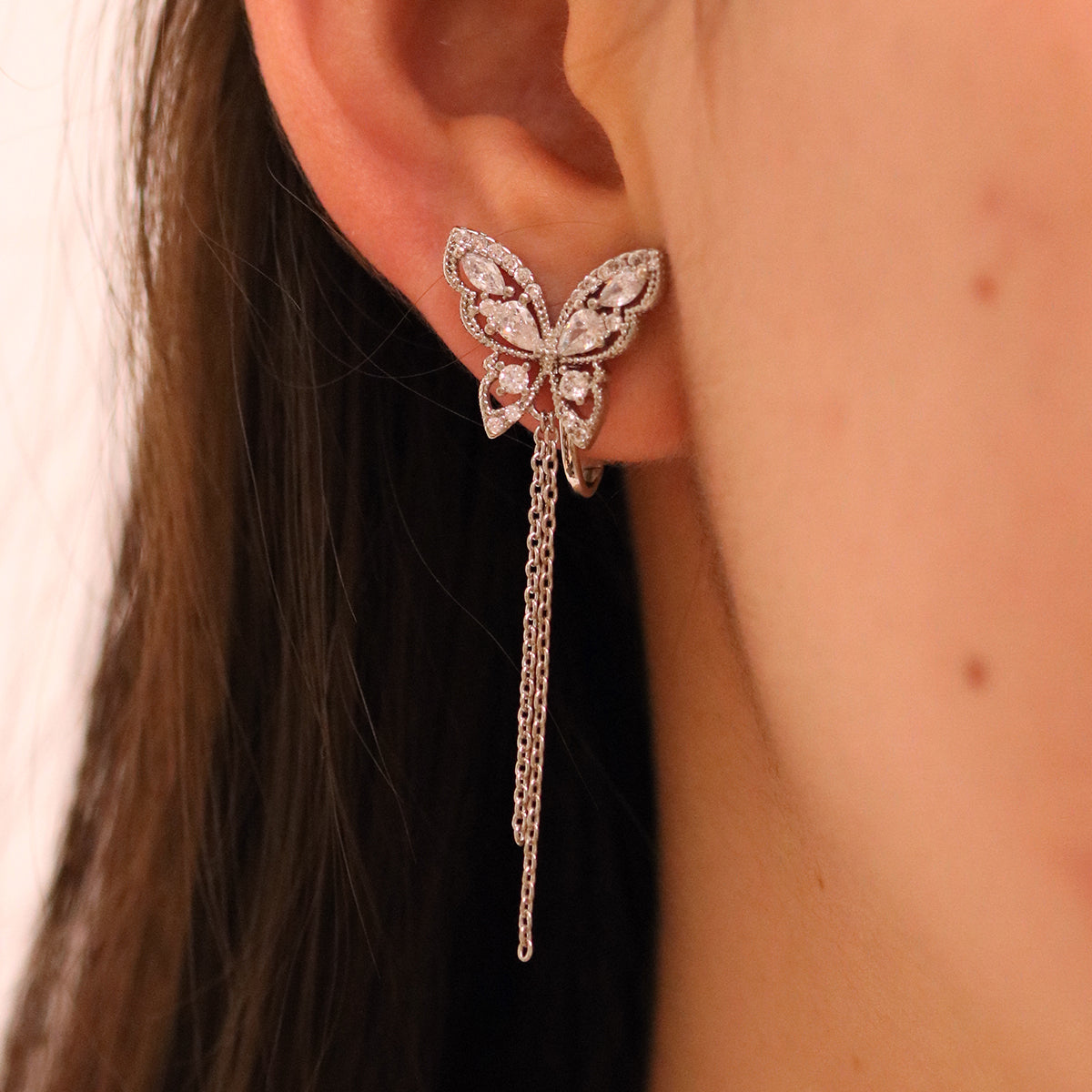 Butterfly Drop Clip On Earrings