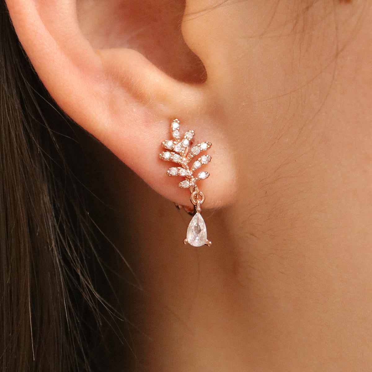 Cubic Leaf Clip On Earrings