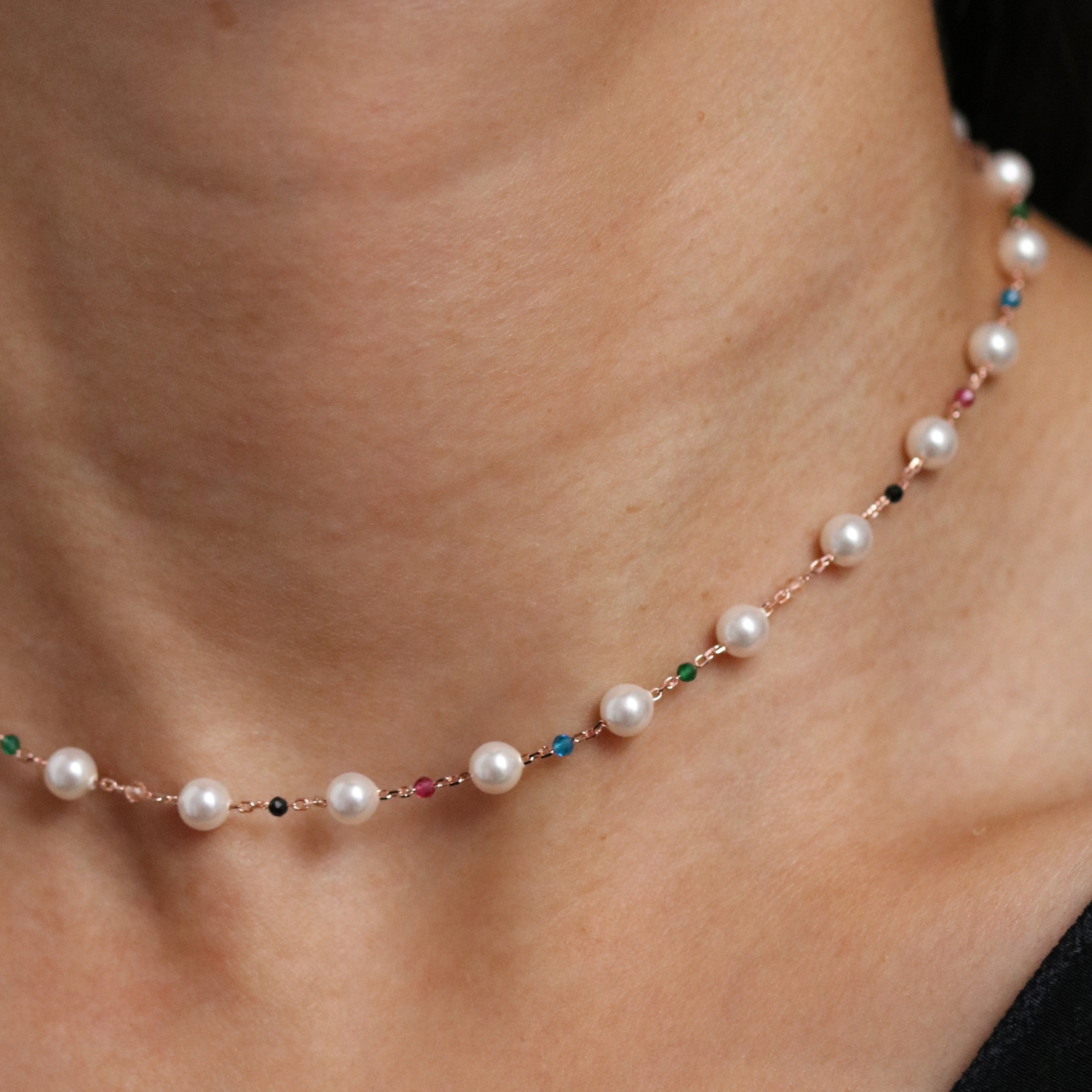 Rainbow pearl beads necklace