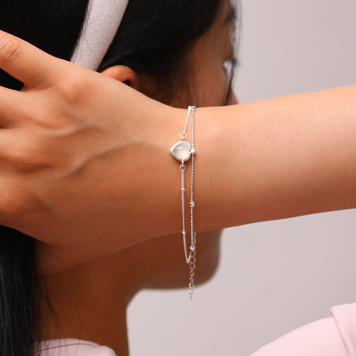 Moonstone Heart Layered Bracelet