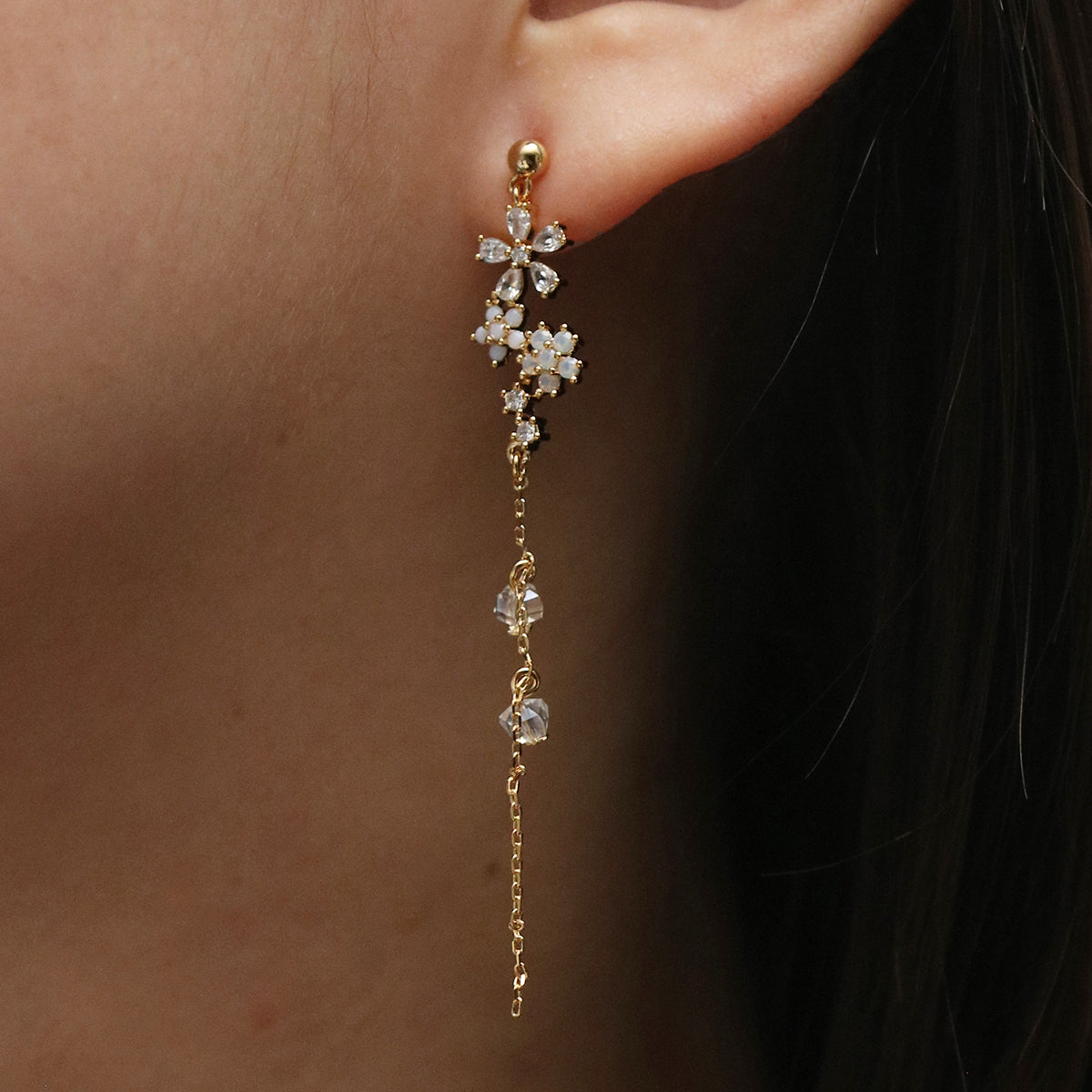 Flower dew drop earrings