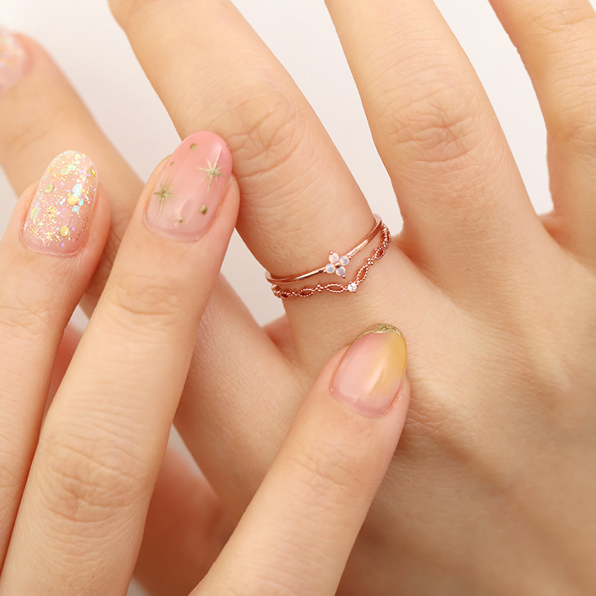 Double moonstone vine ring