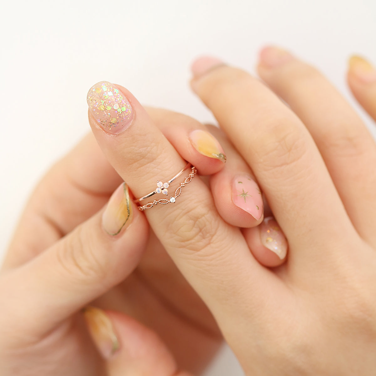 Double moonstone vine ring