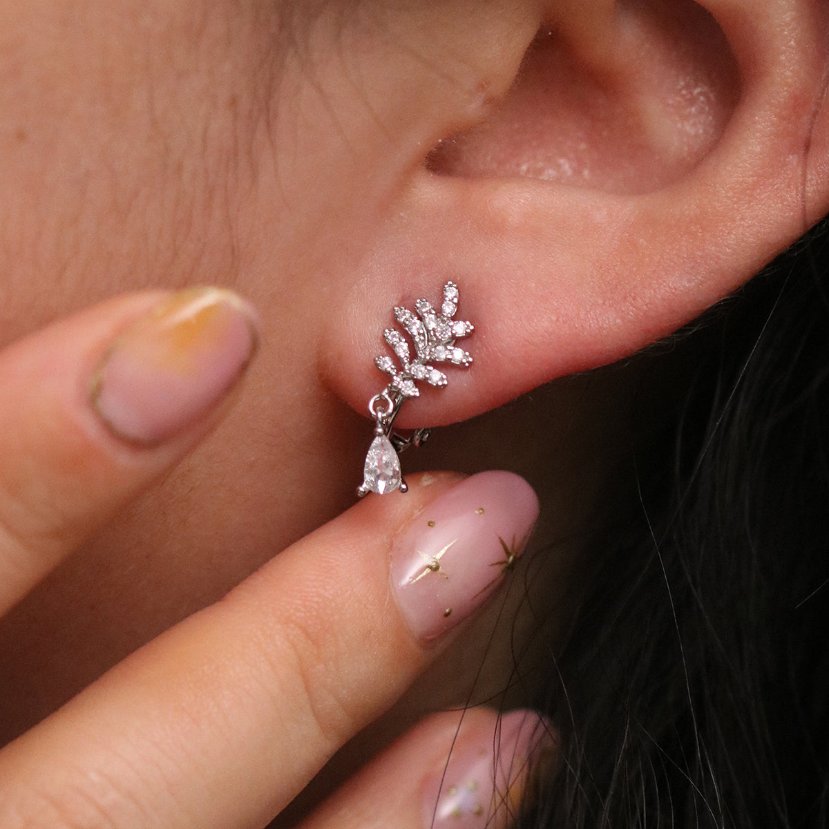 Cubic Leaf Clip On Earrings