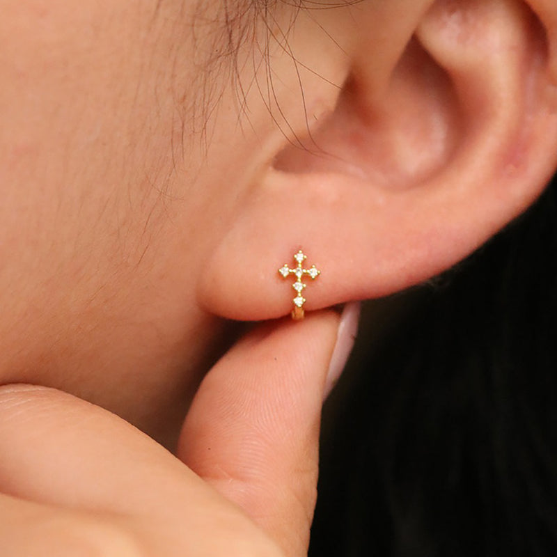 Cubic cross huggie earring