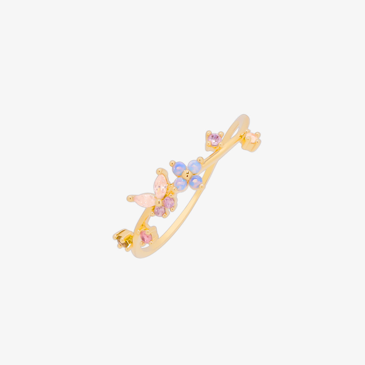 Butterfly Moonstone Flower Cubic Ring with a unique twist design and adjustable fit, combining layered elegance and modern style for any occasion.