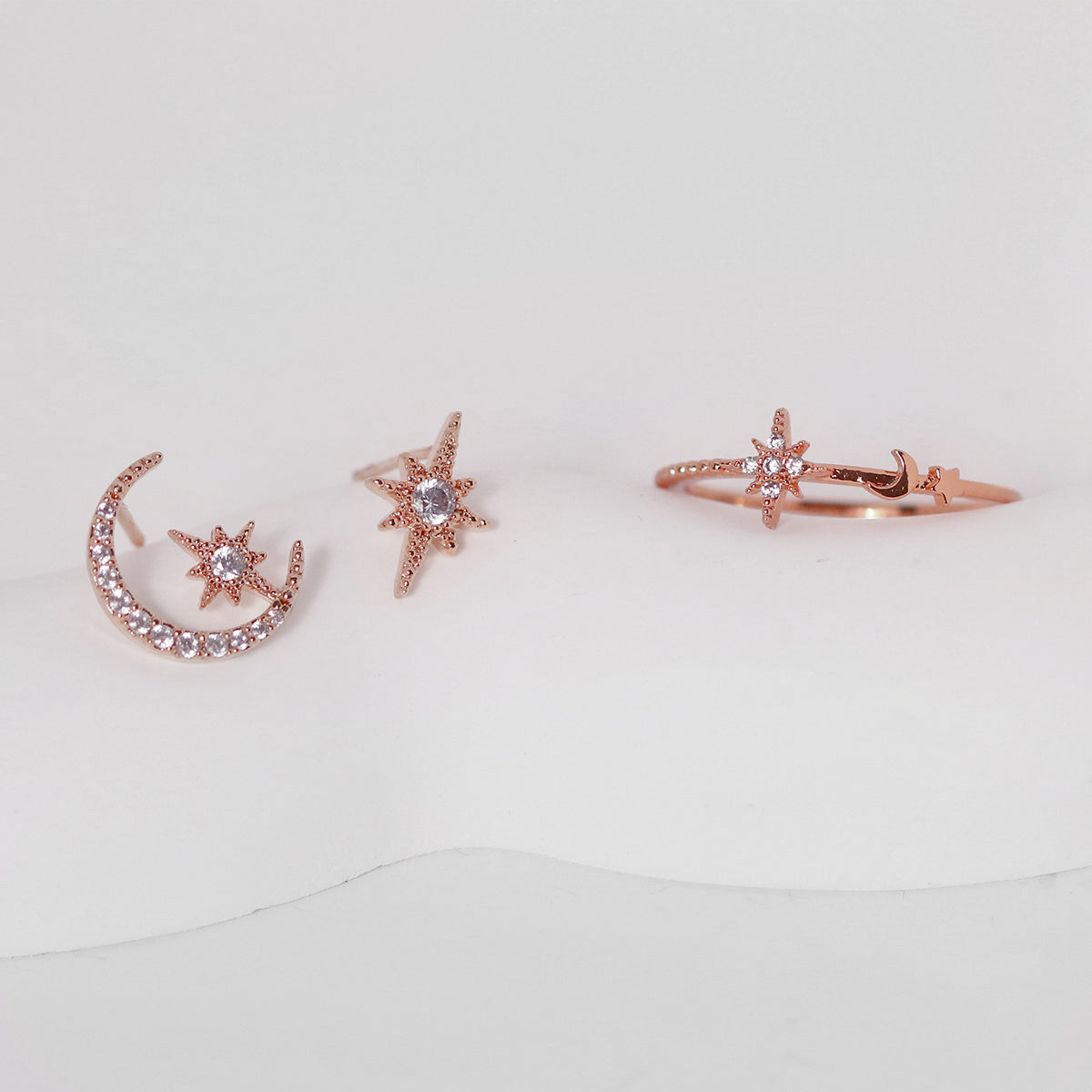 Moon and star set in Rose gold