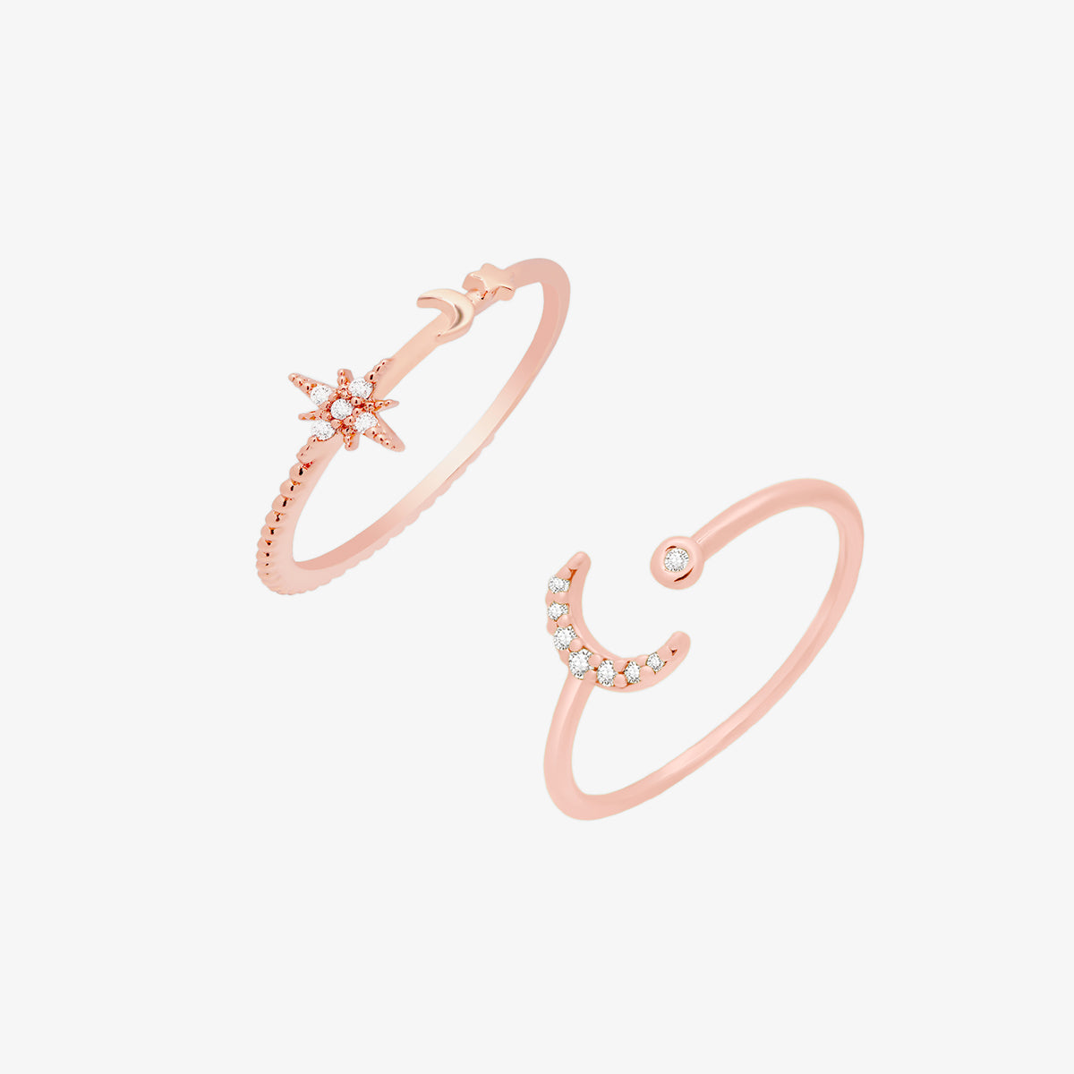 Moonlit Stacking Ring Set in Rose Gold