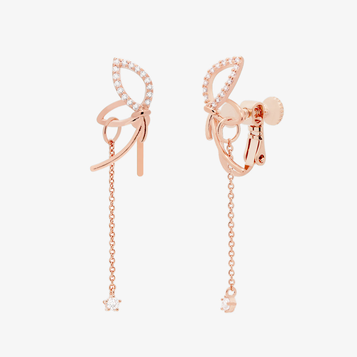 Angled knot drop clip on earrings