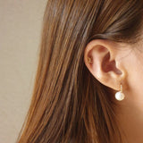 Pearl drop huggie one touch earrings