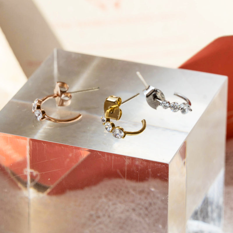 Triple cubic semi-hoop earrings