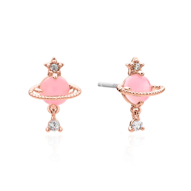 Rose quartz saturn earrings