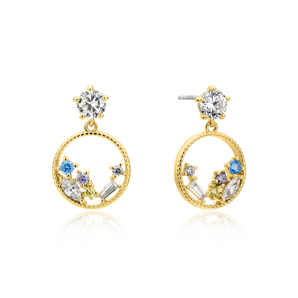 Blue circle dangle earrings