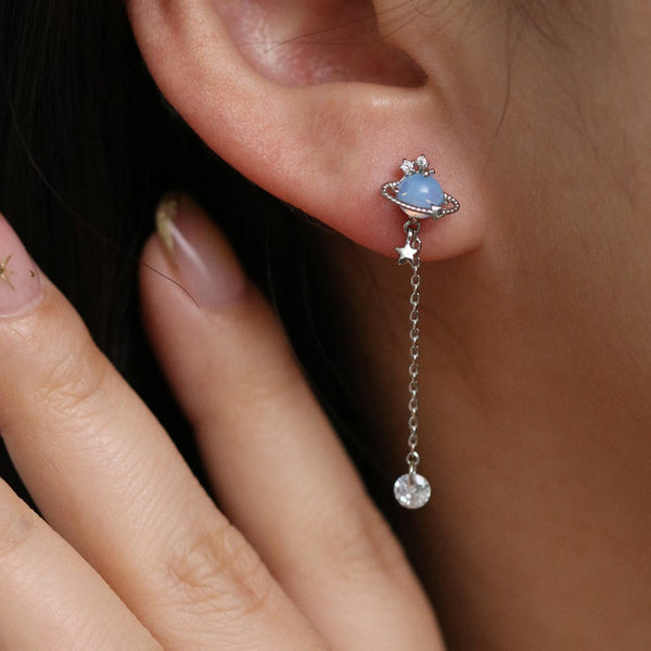 Moonstone saturn dangle earrings