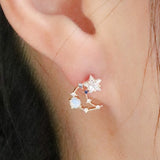 Cubic Star Line Moon Earrings