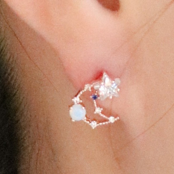 Cubic Star Line Moon Earrings
