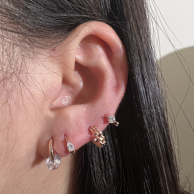 Round cubic drop huggie earrings