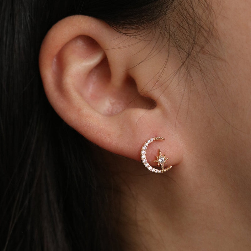 Moon and star stud earrings