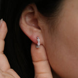 Rose quartz flower semi-hoop earrings