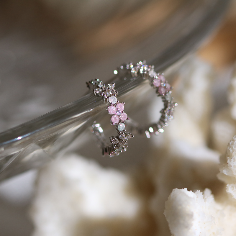 Rose quartz flower semi-hoop earrings
