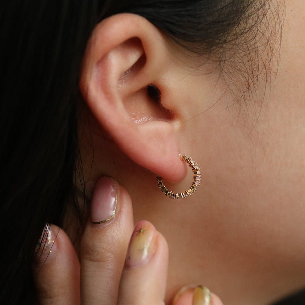 Rose quartz flower semi-hoop earrings