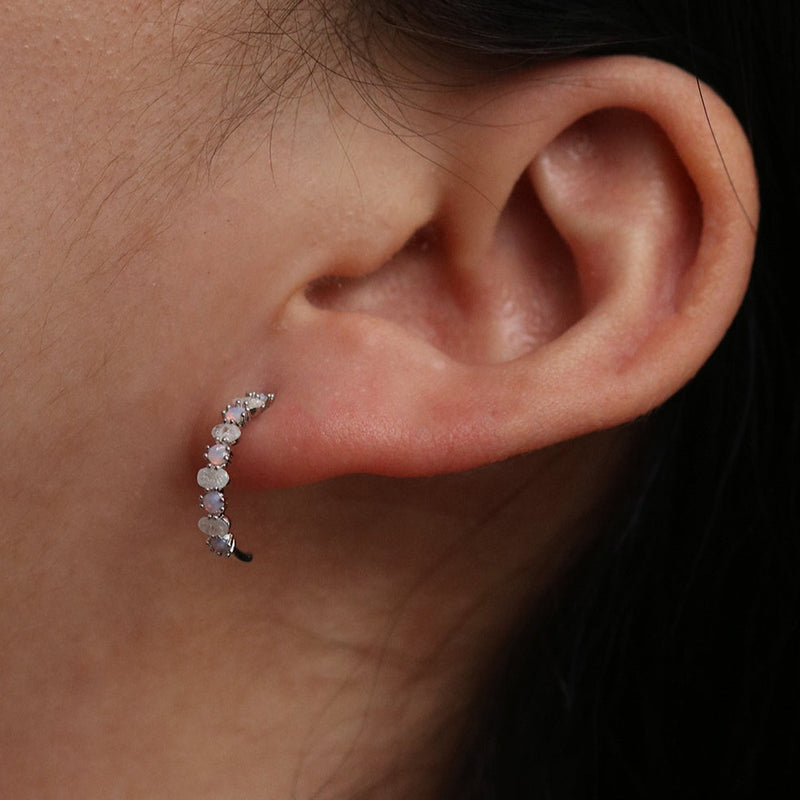 Pastel moonstone semi-hoop earrings