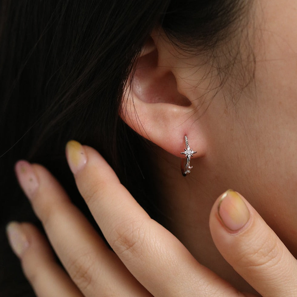 Moon and star semi-hoop earrings