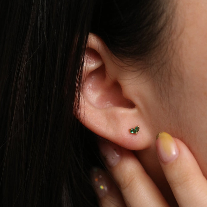Tiny green leaf stud earrings