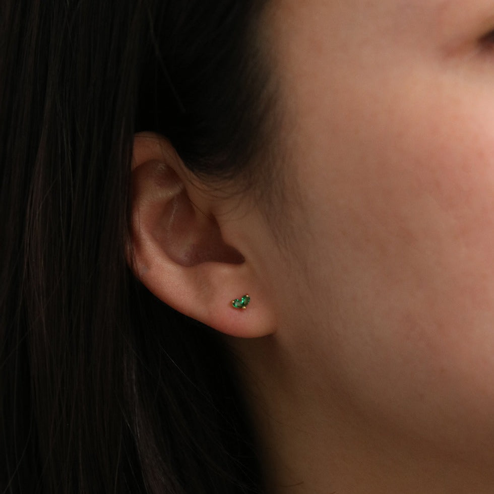 Tiny green leaf stud earrings