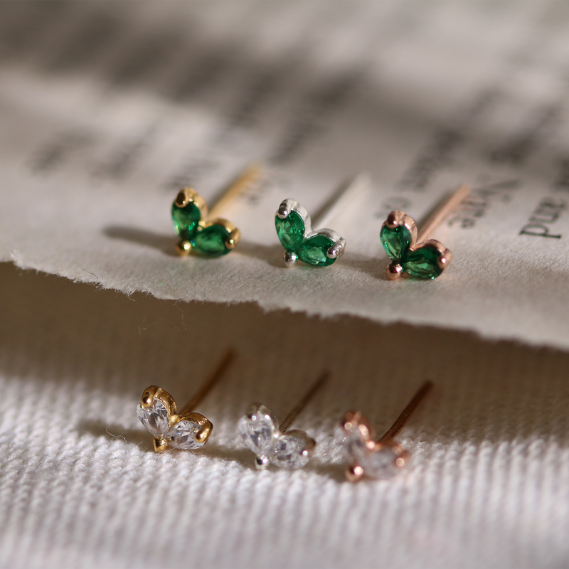 Tiny green leaf stud earrings