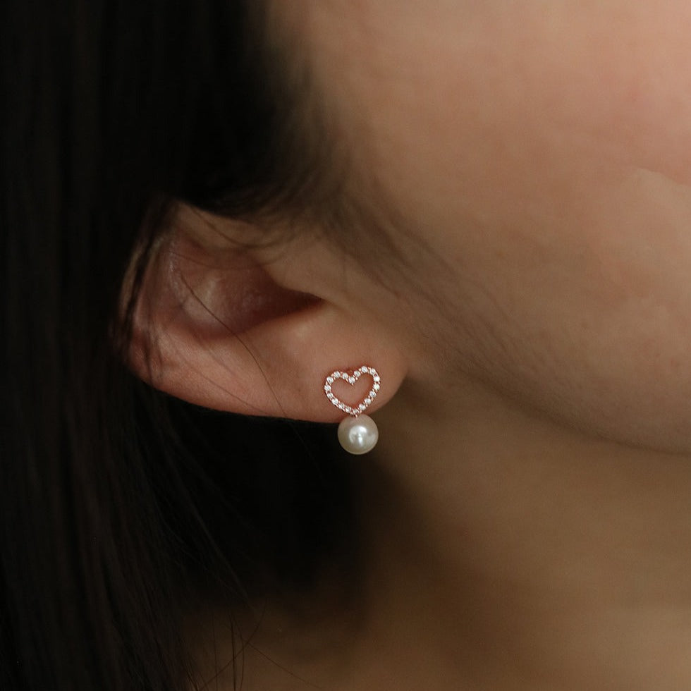 Heart pearl drop earrings