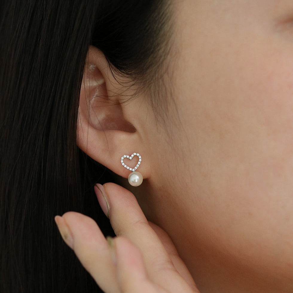 Heart pearl drop earrings