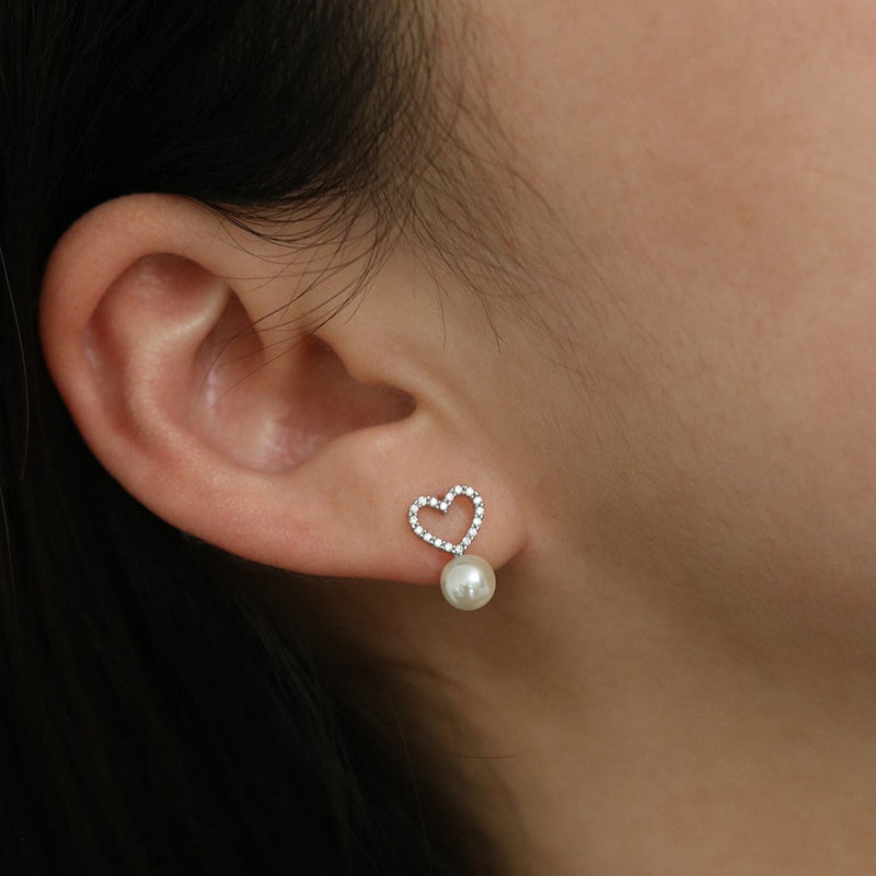 Heart pearl drop earrings