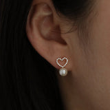 Heart pearl drop earrings