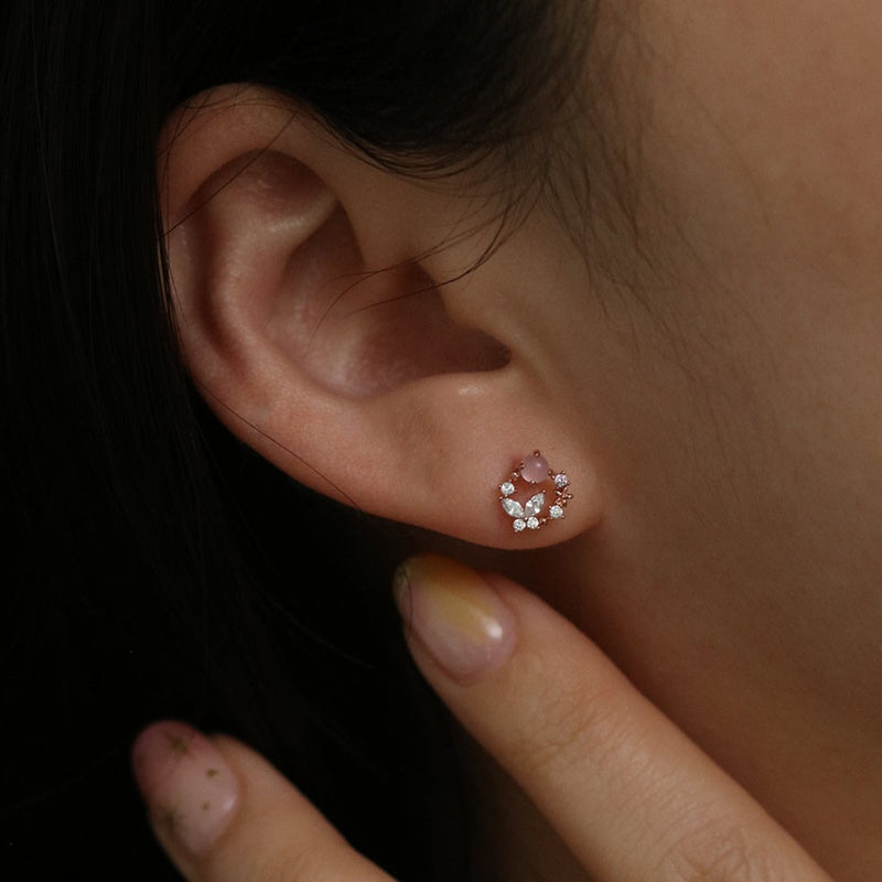 Butterfly rose quartz stud earrings