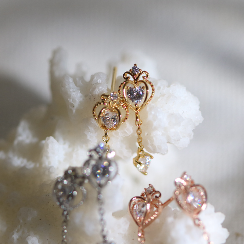 Heart crown dangle earrings NABILONDON