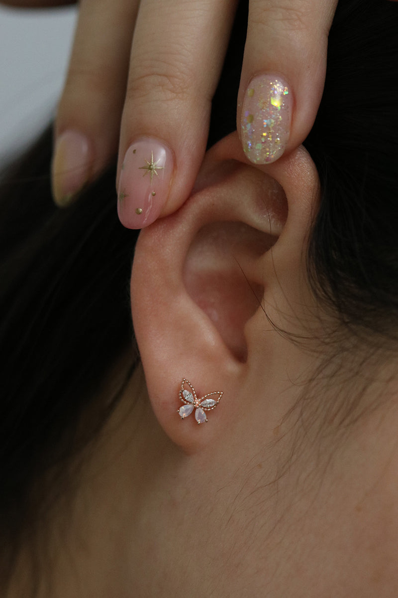 Moonstone butterfly stud earrings