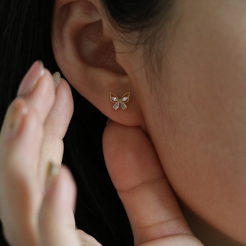 Moonstone butterfly stud earrings