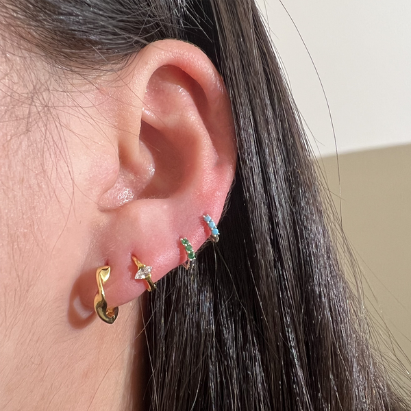 Triple gemstone huggie earring