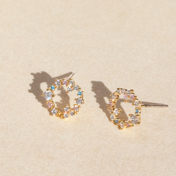 Cubic blue circle earrings